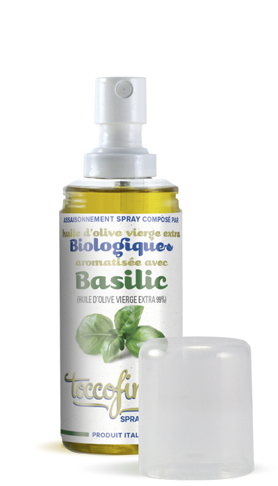 Huile d'olive extra vièrge BIO en spray aromatisée aux basilic